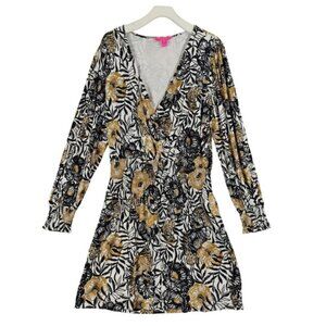 Lilly Pulitzer Onyx Peony Dress Womens Large Dark Floral Long Sleeve Maximalist